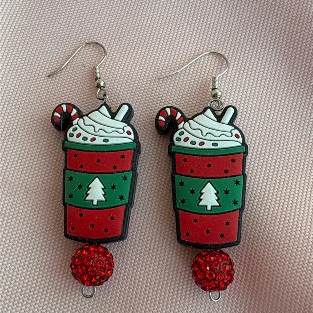 Handmade Festive Latte Christmas Cup Earrings - - Picture 10 of 13